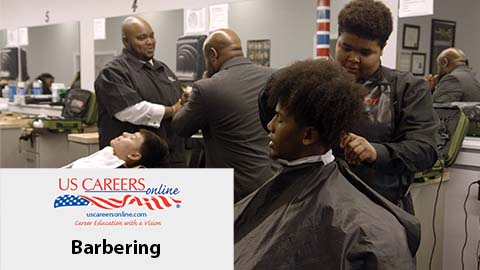 Student barbers cutting hair.