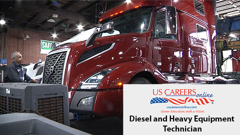 A diesel mechanic preparing to open the hood of a trruck.