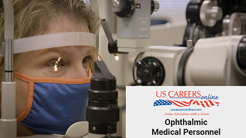 A photo of a woman receiving a medical eye exam.